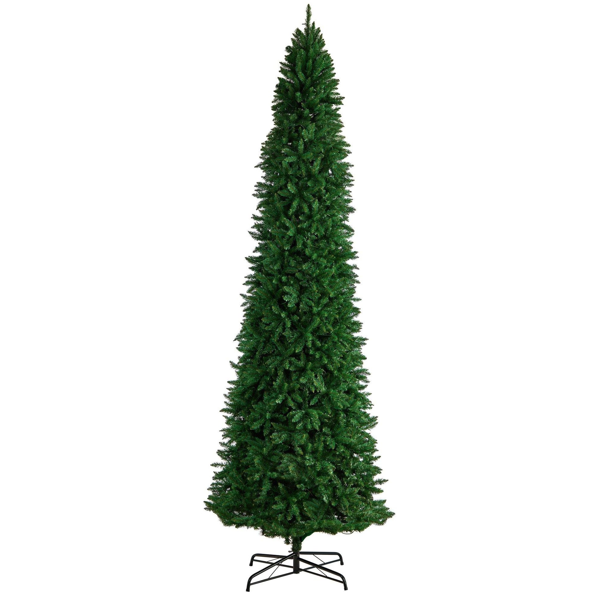 12’ Slim Green Mountain Pine Artificial Christmas Tree with 1100 Clear LED Lights and 3235 Tips - Tampa Home & Garden Store