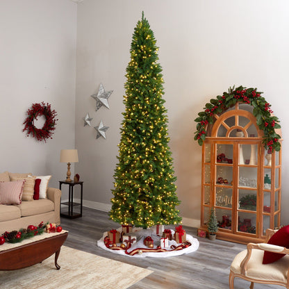 12’ Slim Green Mountain Pine Artificial Christmas Tree with 1100 Clear LED Lights and 3235 Tips - Tampa Home & Garden Store