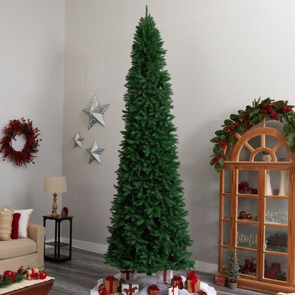 12’ Slim Green Mountain Pine Artificial Christmas Tree with 3235 Bendable Branches - Tampa Home & Garden Store
