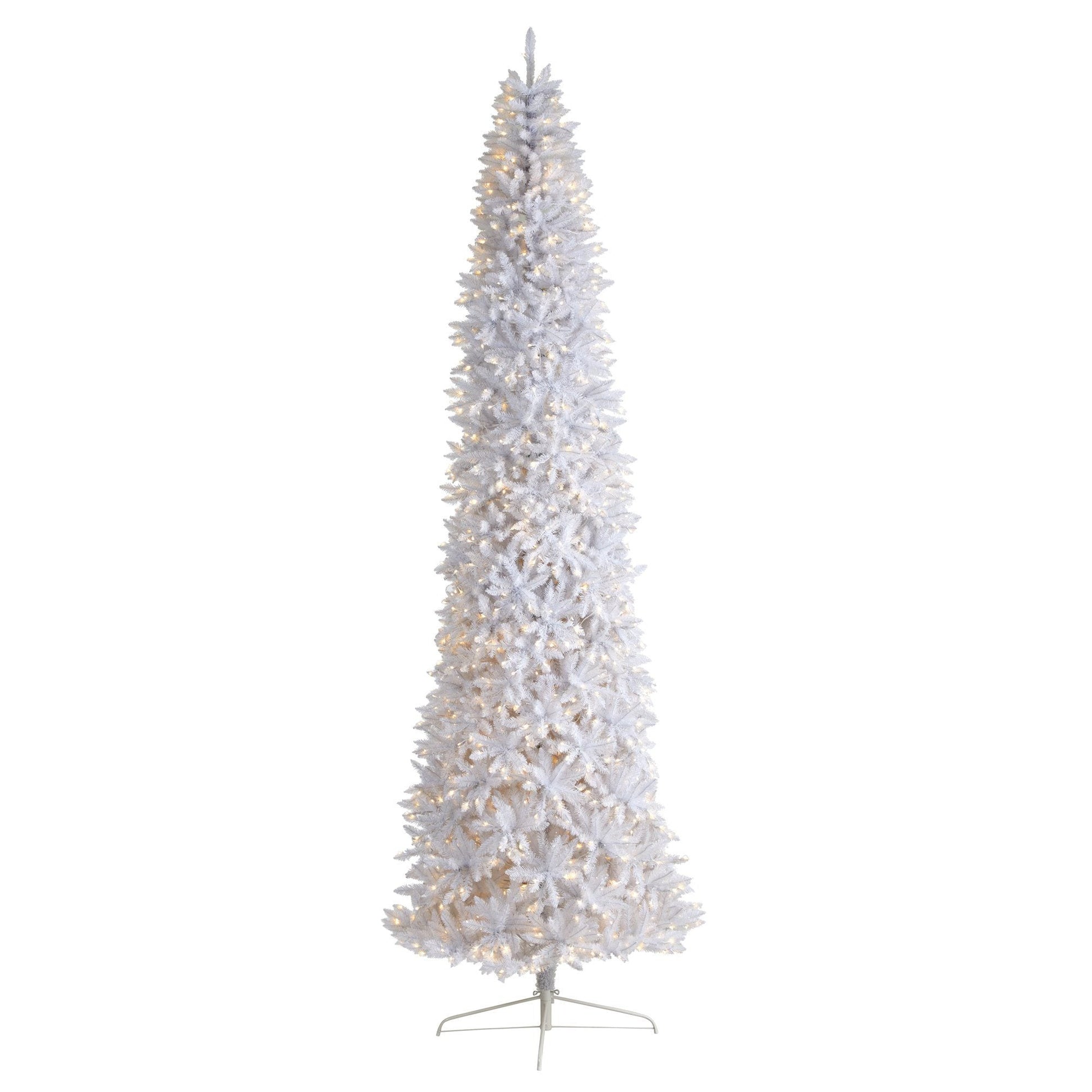 12’ Slim White Artificial Christmas Tree with 1100 Warm White LED Lights and 3235 Bendable Branches - Tampa Home & Garden Store