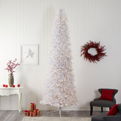 12’ Slim White Artificial Christmas Tree with 1100 Warm White LED Lights and 3235 Bendable Branches - Tampa Home & Garden Store