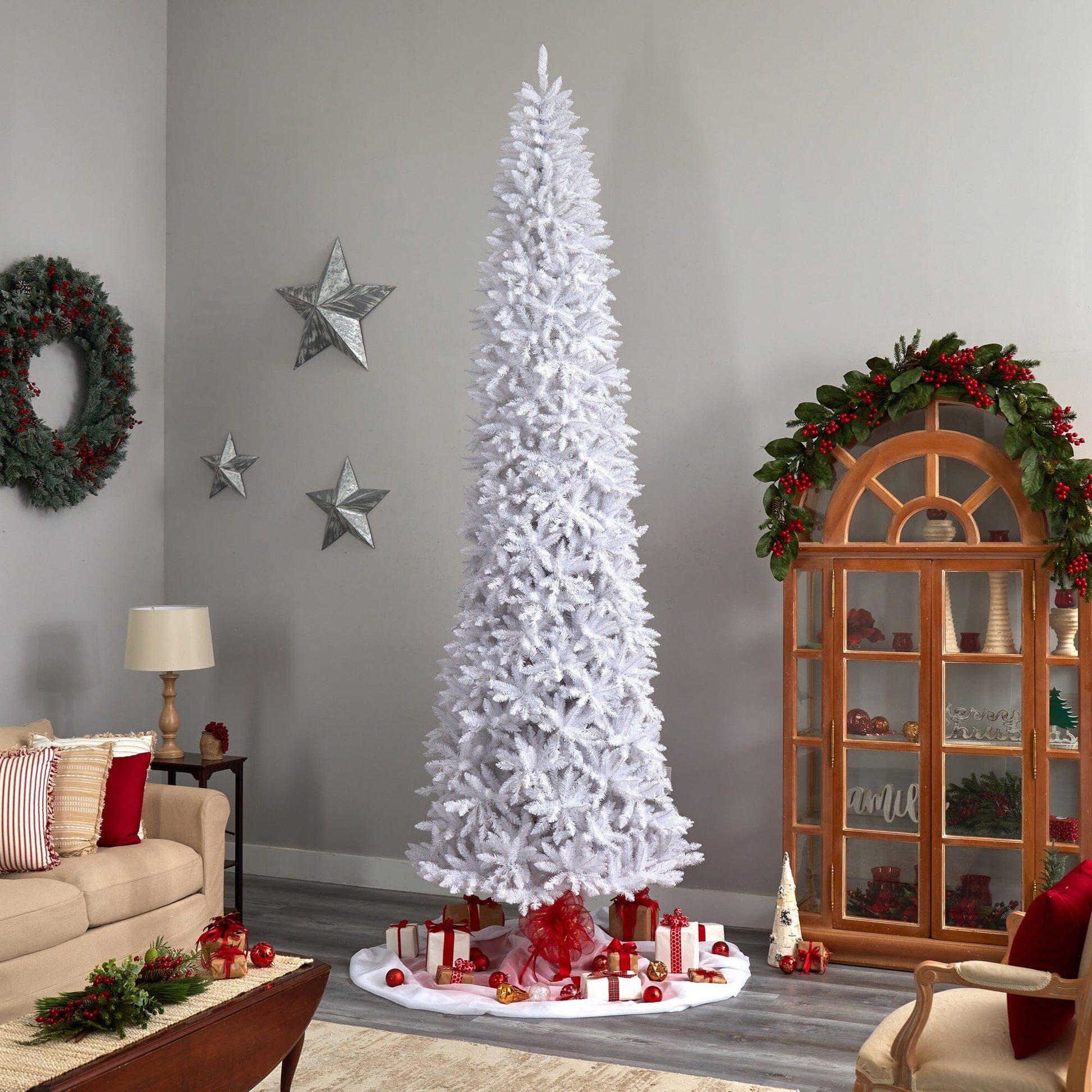 12’ Slim White Artificial Christmas Tree with 3235 Bendable Branches - Tampa Home & Garden Store