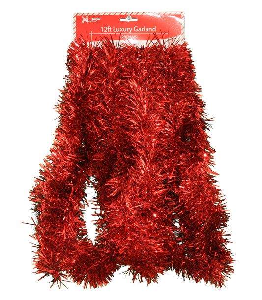 12 foot 5 Ply Holographic Tinsel Garland - Red - Tampa Home & Garden Store