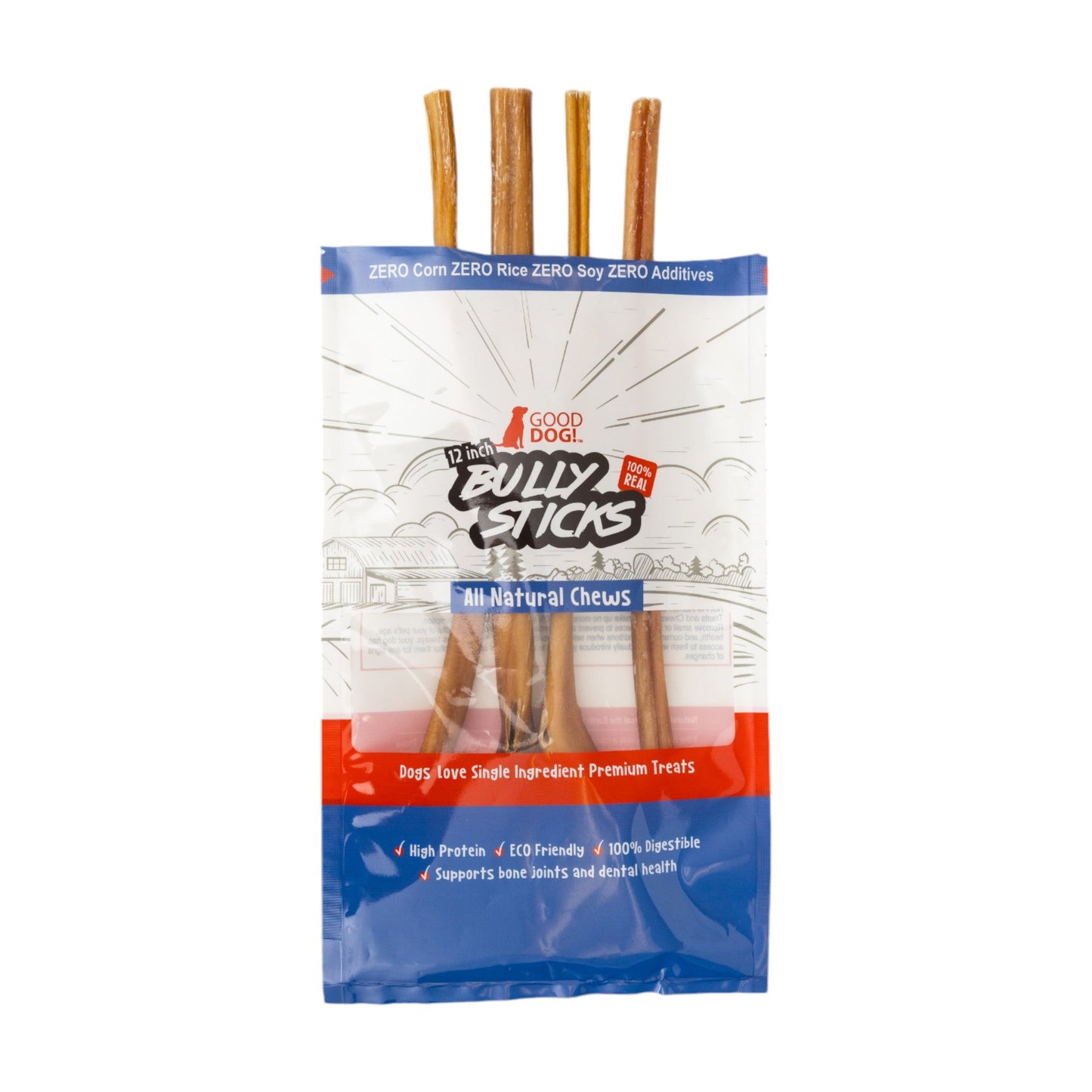 Golosinas naturales de carne de res para perros: ricas en nutrientes y proteínas, de 30 cm (paquete de 4)
