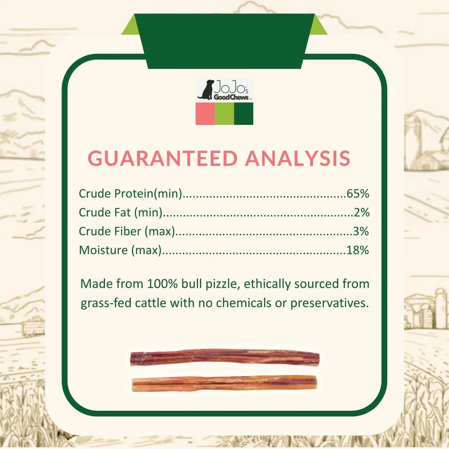 All-Natural Beef Bully Stick Dog Treats 12-inch jumbo, 2-pack with JoJo's Good Chews label on packaging on Tampa Home & Garden Store