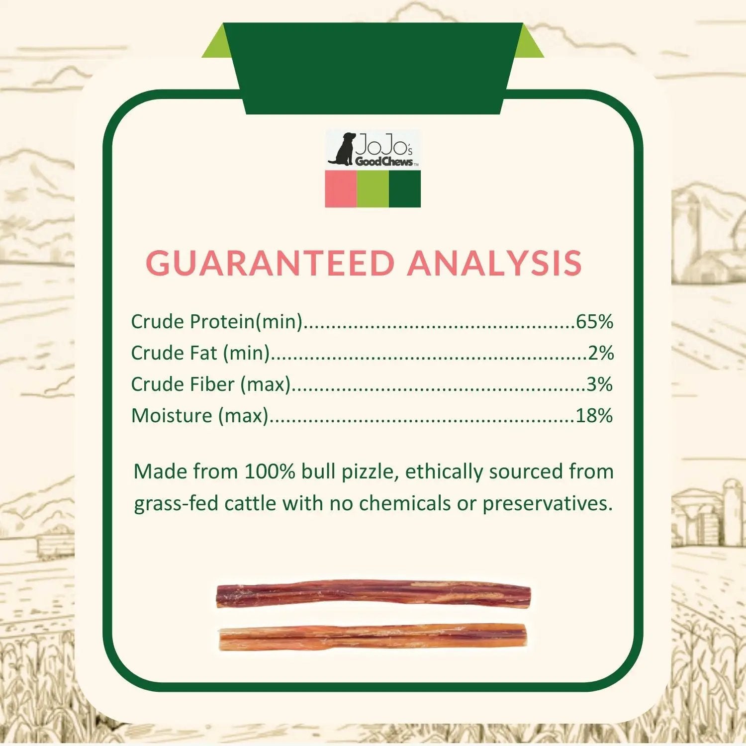 All-Natural Beef Bully Stick Dog Treats 12-inch jumbo, 2-pack with JoJo's Good Chews label on packaging on Tampa Home & Garden Store