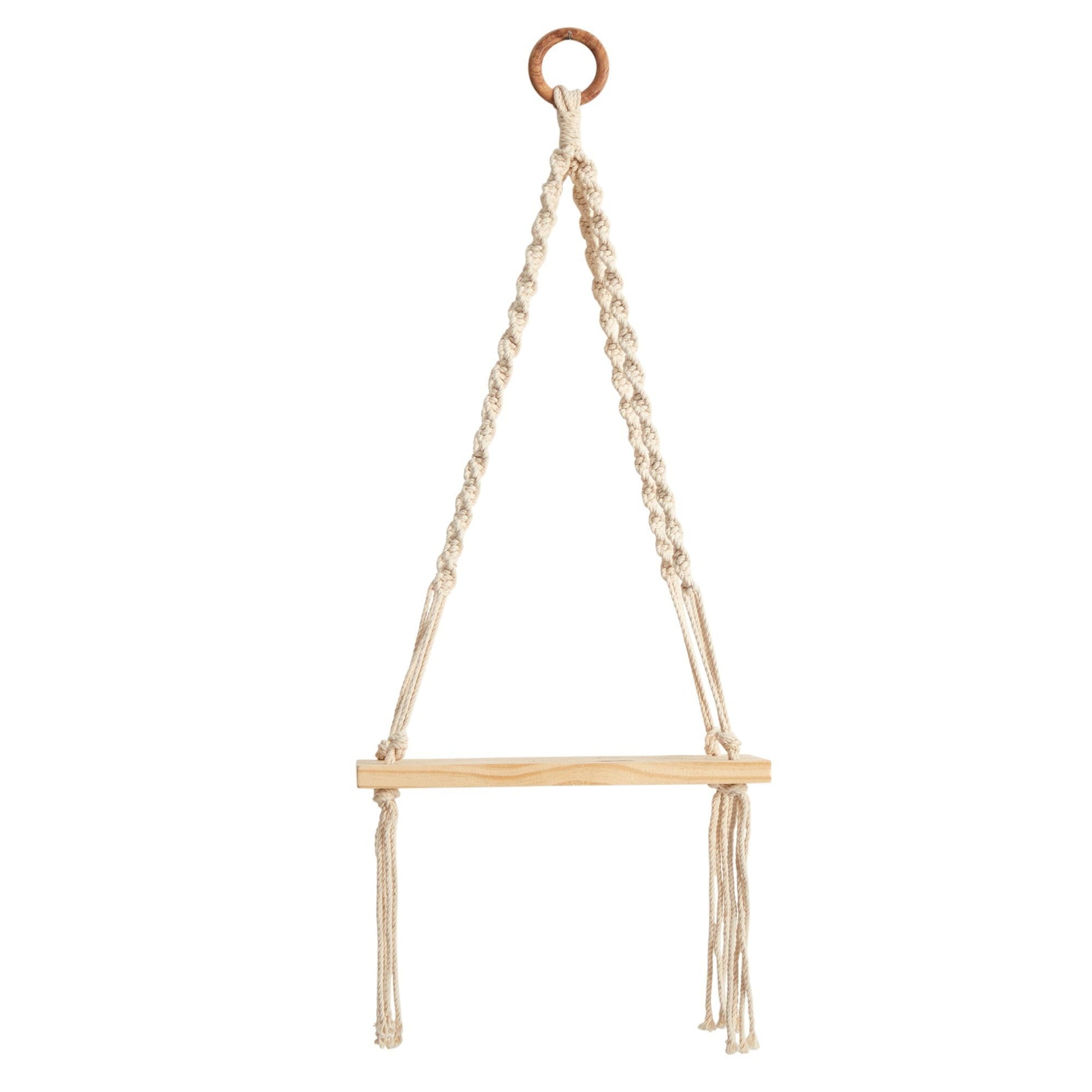 12” x 22” Hand Woven Macrame Wall Hanging with Wooden Shelf - Tampa Home & Garden Store