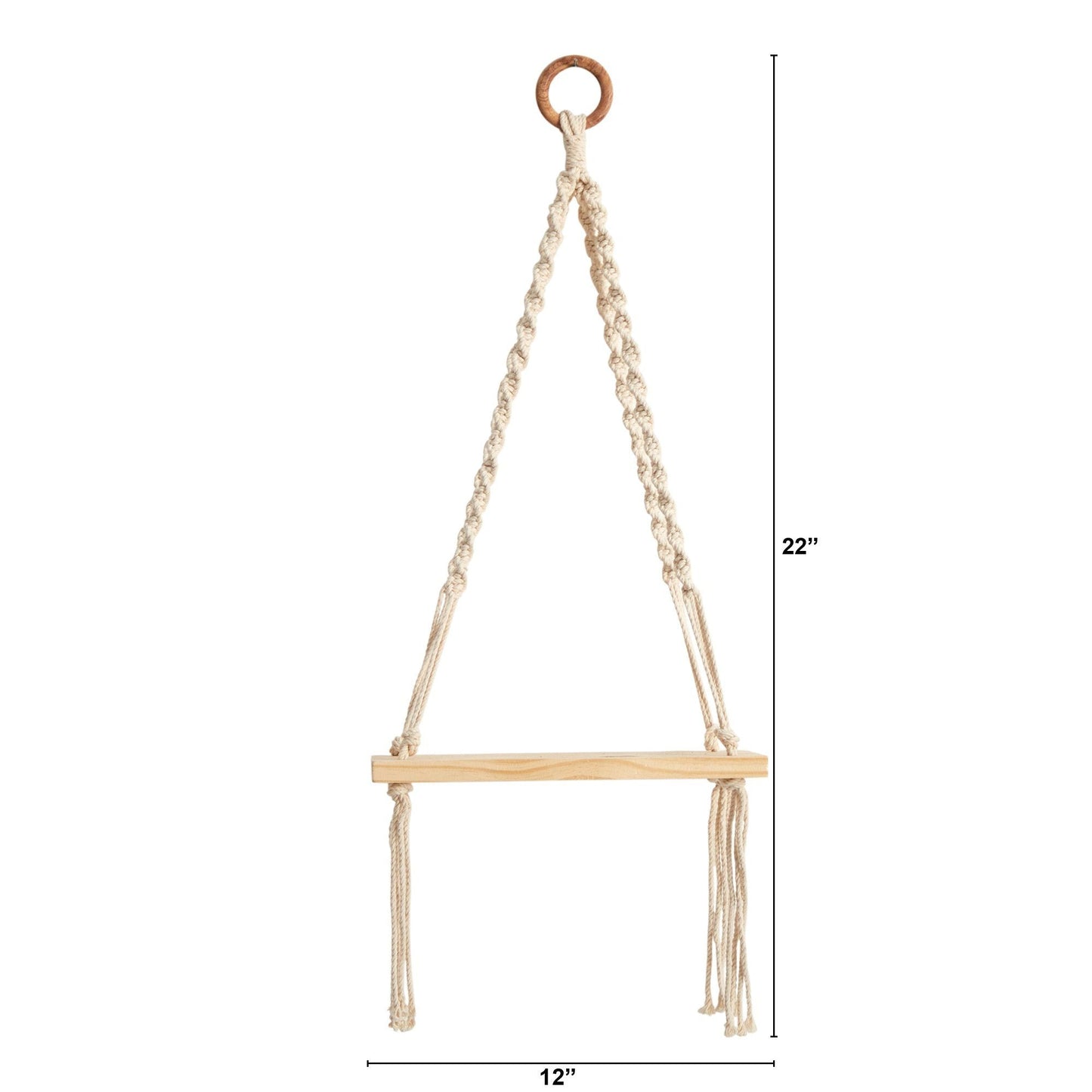 12” x 22” Hand Woven Macrame Wall Hanging with Wooden Shelf - Tampa Home & Garden Store