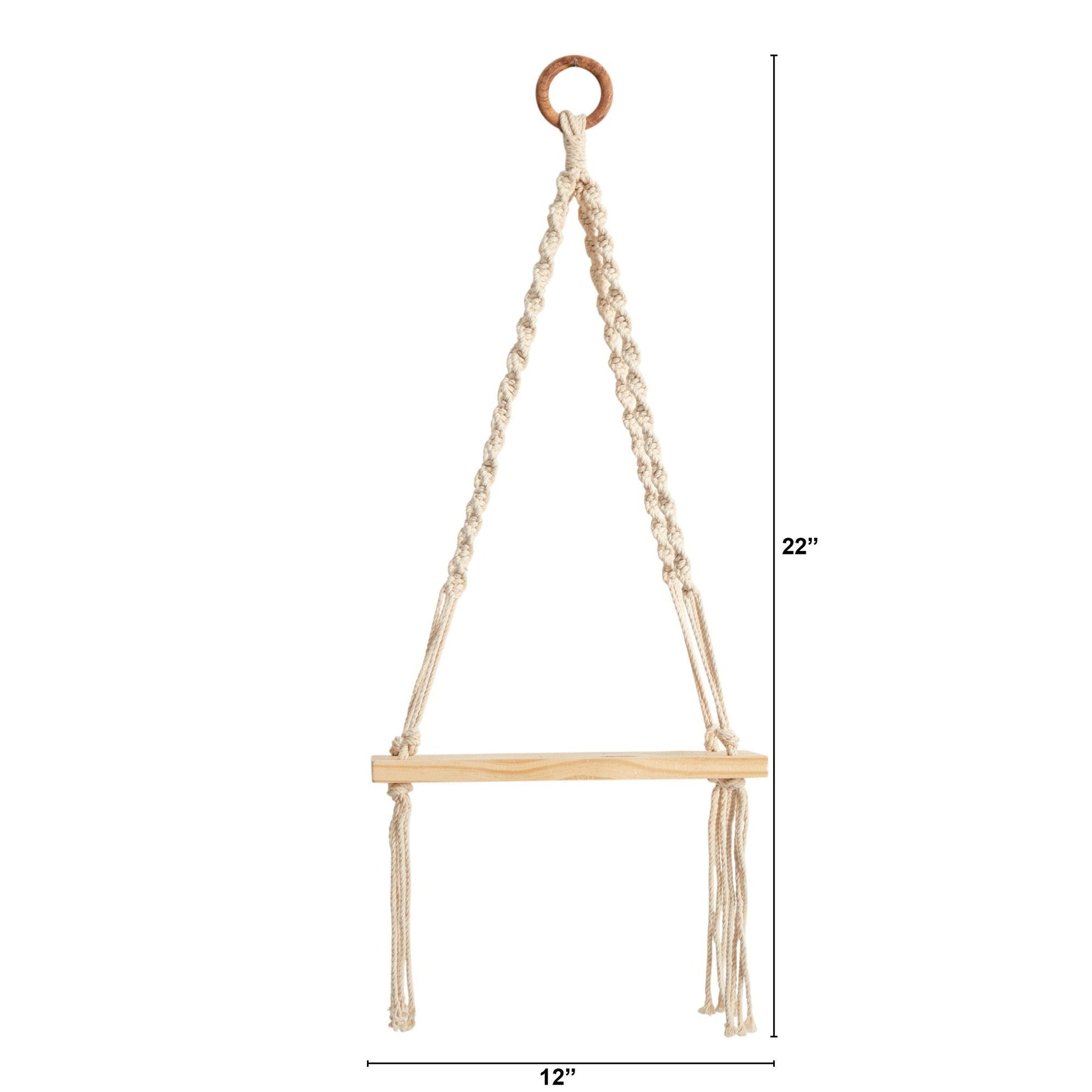12” x 22” Hand Woven Macrame Wall Hanging with Wooden Shelf - Tampa Home & Garden Store