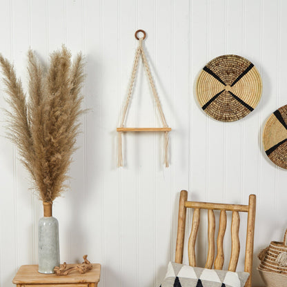 12” x 22” Hand Woven Macrame Wall Hanging with Wooden Shelf - Tampa Home & Garden Store