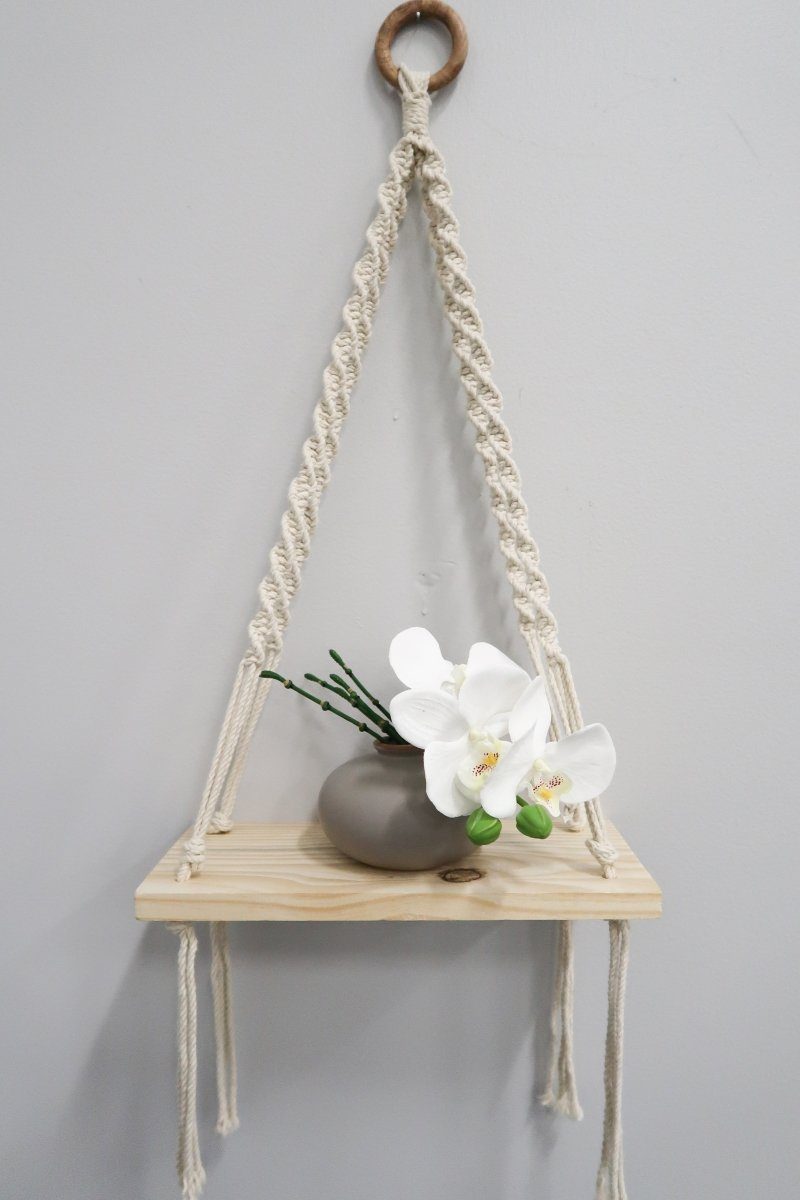 12” x 22” Hand Woven Macrame Wall Hanging with Wooden Shelf - Tampa Home & Garden Store