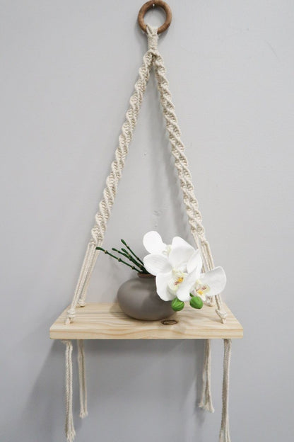 12” x 22” Hand Woven Macrame Wall Hanging with Wooden Shelf - Tampa Home & Garden Store
