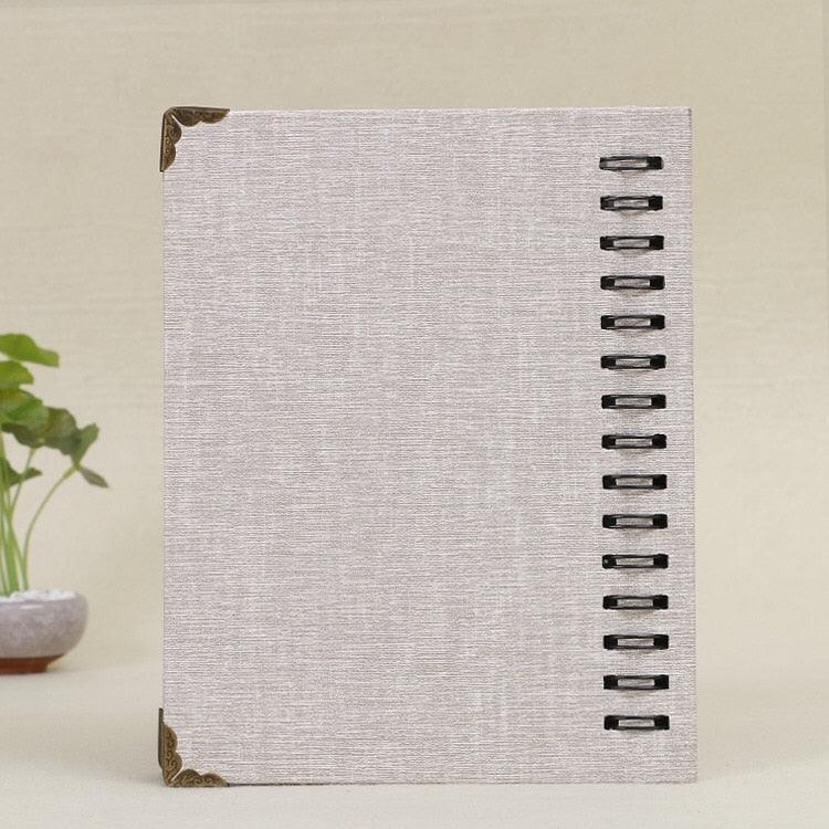 Stevvex ST12420AYS 120-pocket PU leather photo album with beige linen cover, side spiral binding on Tampa Home & Garden Store