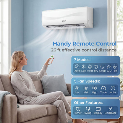 12000 BTU 17 SEER2 208-230V Mini Split Air Conditioner with Heat Pump