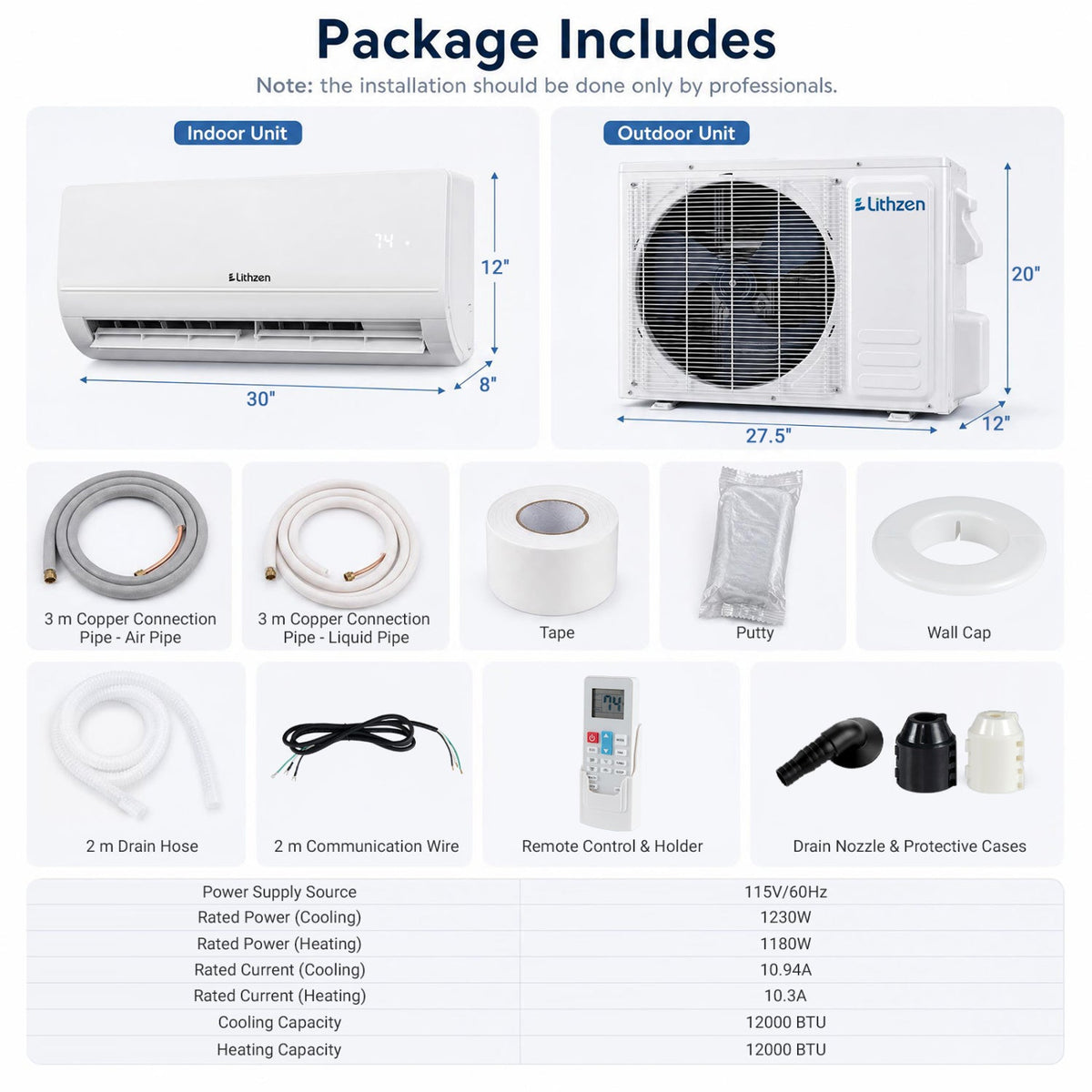 DirectDeals 12000 BTU WiFi mini split system with indoor outdoor units included pipes and remote on Tampa Home & Garden Store