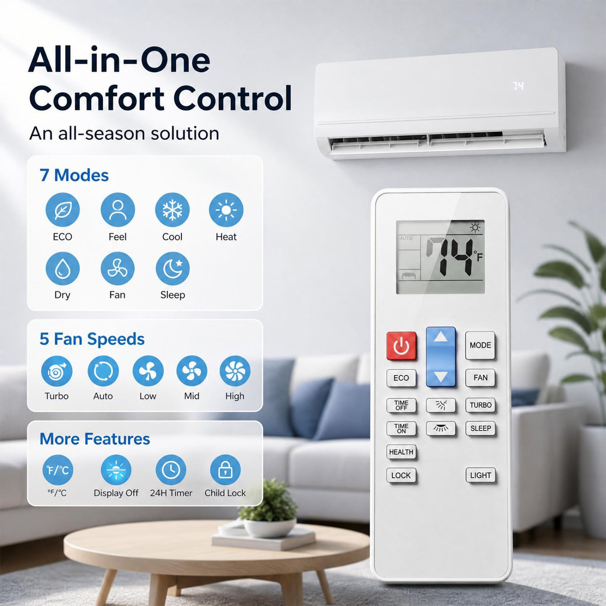 DirectDeals 12000 BTU mini split system with WiFi; white indoor unit and remote control on Tampa Home & Garden Store