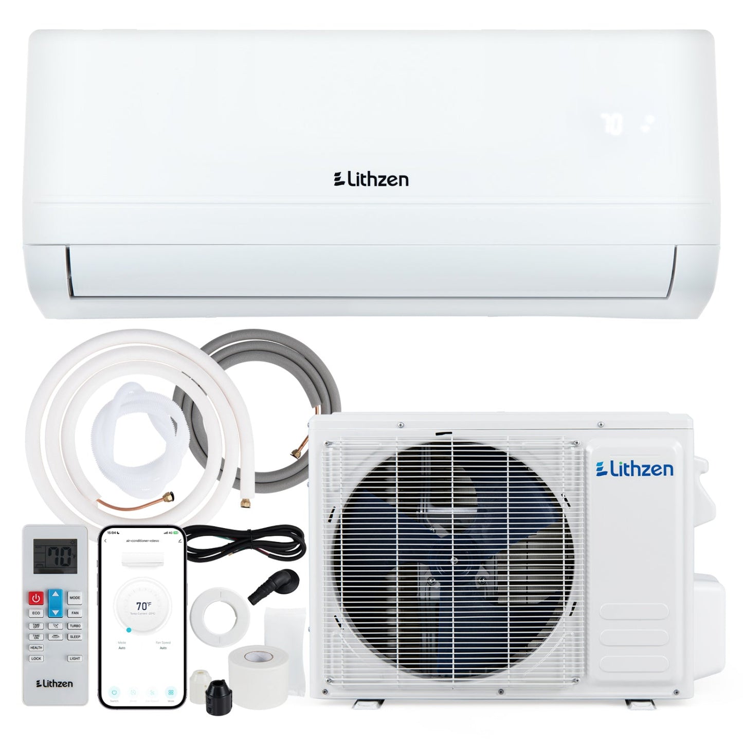 12000 BTU mini split indoor unit with WiFi, white; outdoor condenser and remote, Lithzen on Tampa Home & Garden Store
