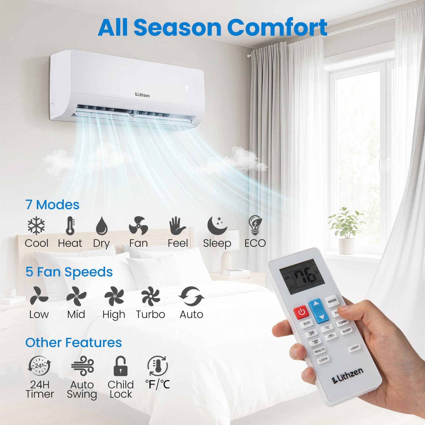 DirectDeals 12000 BTU Mini Split System with WiFi, white wall-mounted unit and handheld remote on Tampa Home & Garden Store