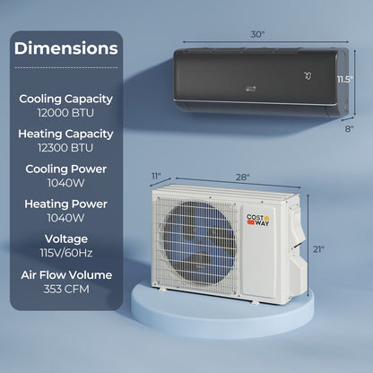 GreyVolt Series 12000 BTU 22 SEER2 115V WiFi Enabled Mini Split AC Compatible with Alexa Gray