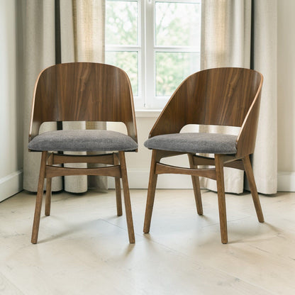 Delmon Side Chair Set with padded gray seats in dark walnut wood, 2 chairs on Tampa Home & Garden Store