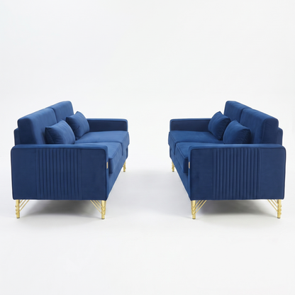 Royal Blue Velvet Sofa and the Loveseat Set
