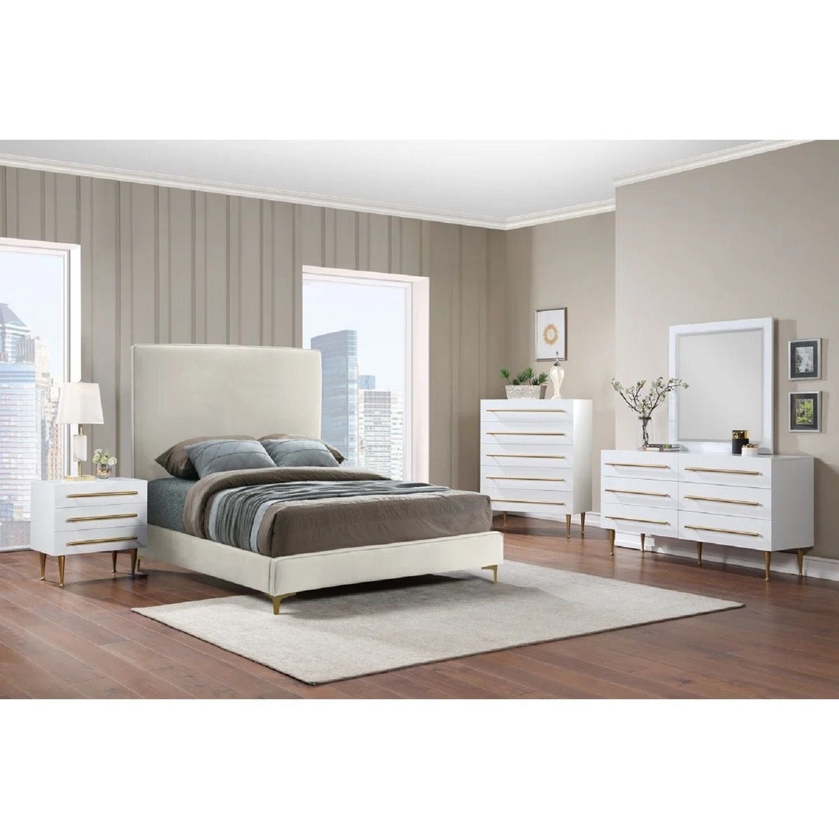 Contemporary Chest and Bedroom Drawer Storage white finish with gold pulls on Tampa Home & Garden Store