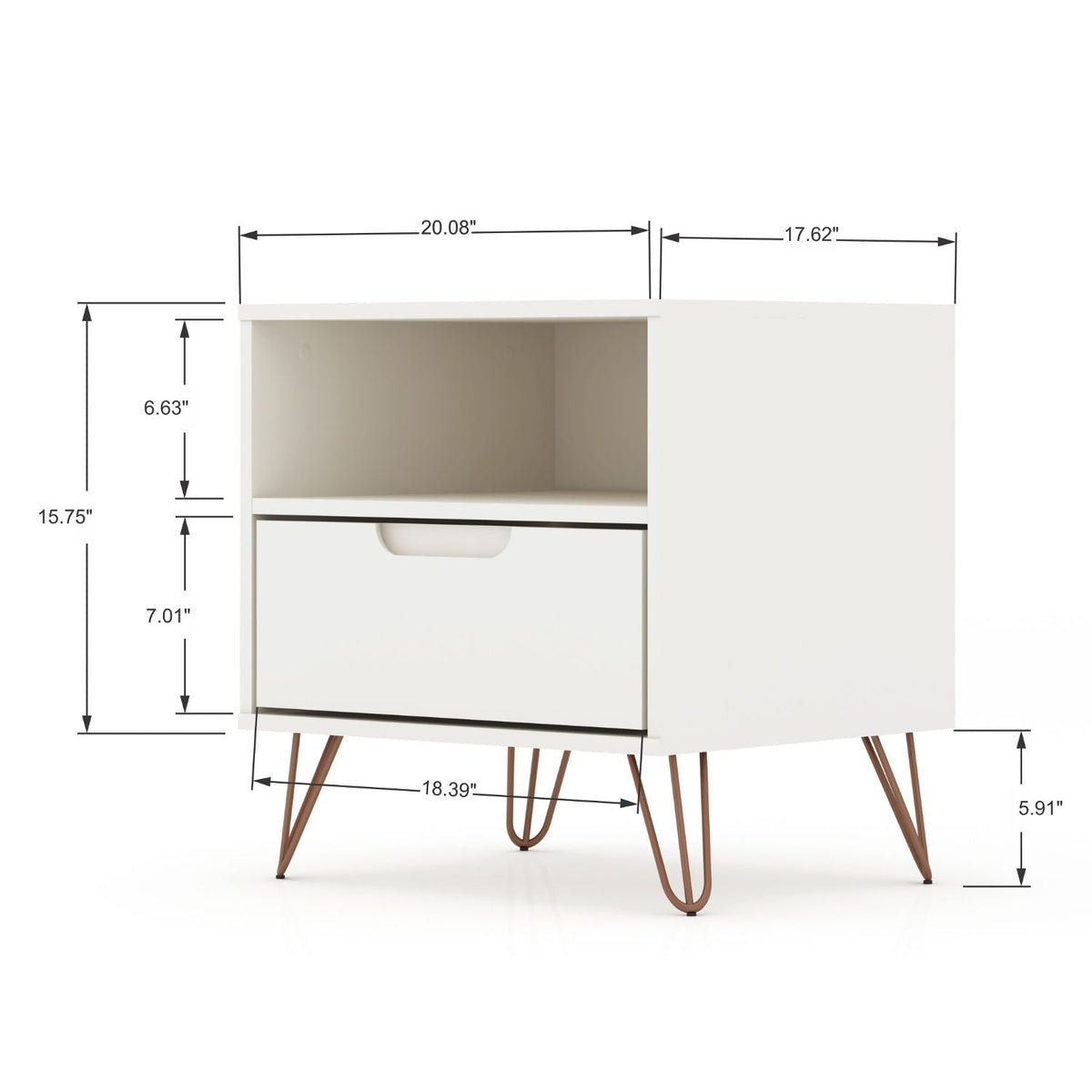 White Rockefeller Nightstand with 1 drawer and metal hairpin legs HouseOfZazla nightstand on Tampa Home & Garden Store