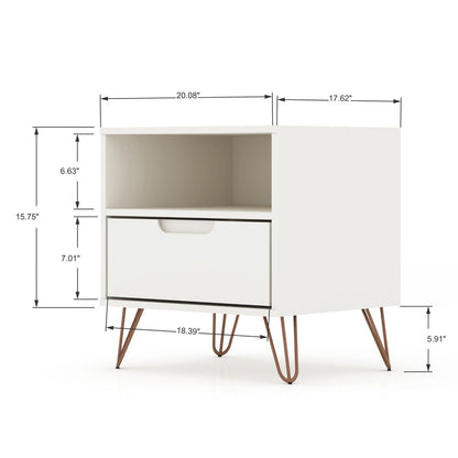 White Rockefeller Nightstand with 1 drawer and metal hairpin legs HouseOfZazla nightstand on Tampa Home & Garden Store