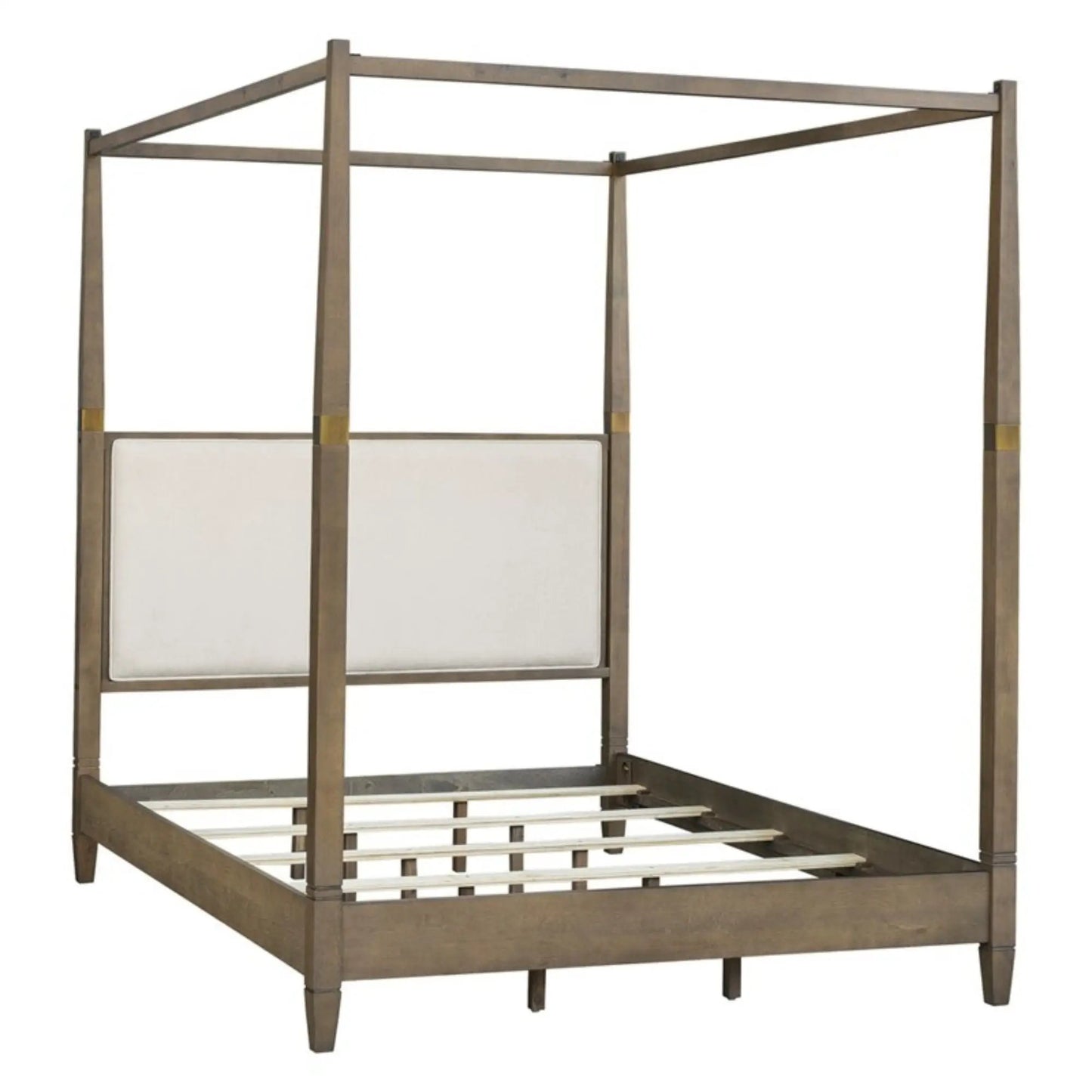Queen canopy bed frame with upholstered brown headboard by Unique Piece Furniture on Tampa Home & Garden Store