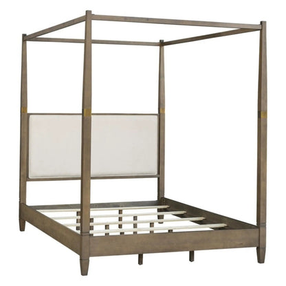 Queen canopy bed frame with upholstered brown headboard by Unique Piece Furniture on Tampa Home & Garden Store