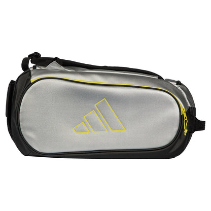 Adidas padel racket bag Tour silver with black trim and yellow zipper on Tampa Home & Garden Store