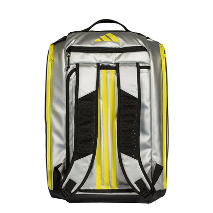 Adidas Padel Bag Tour Silver racket bag with yellow zipper trim and padded backpack straps on Tampa Home & Garden Store