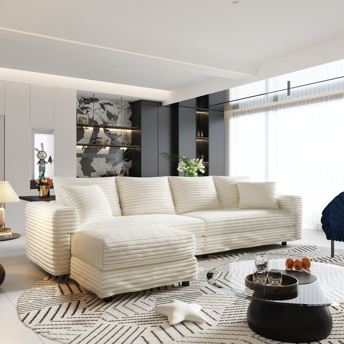 Deep Seat Sofa Bed With Ottoman and Soft Pillows