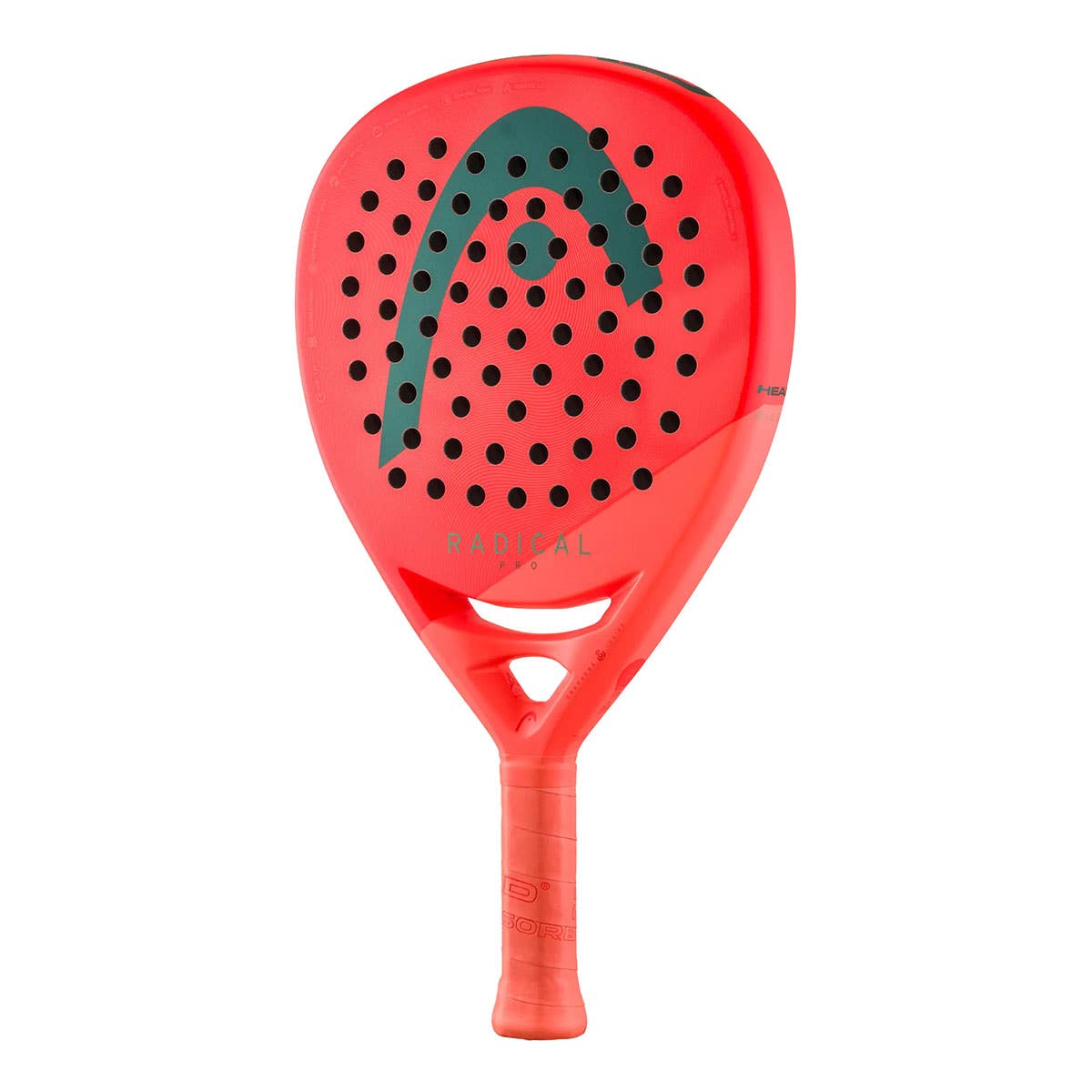 Head Radical Pro 2026 padel racket in vivid red with perforated face and teal logo on Tampa Home & Garden Store