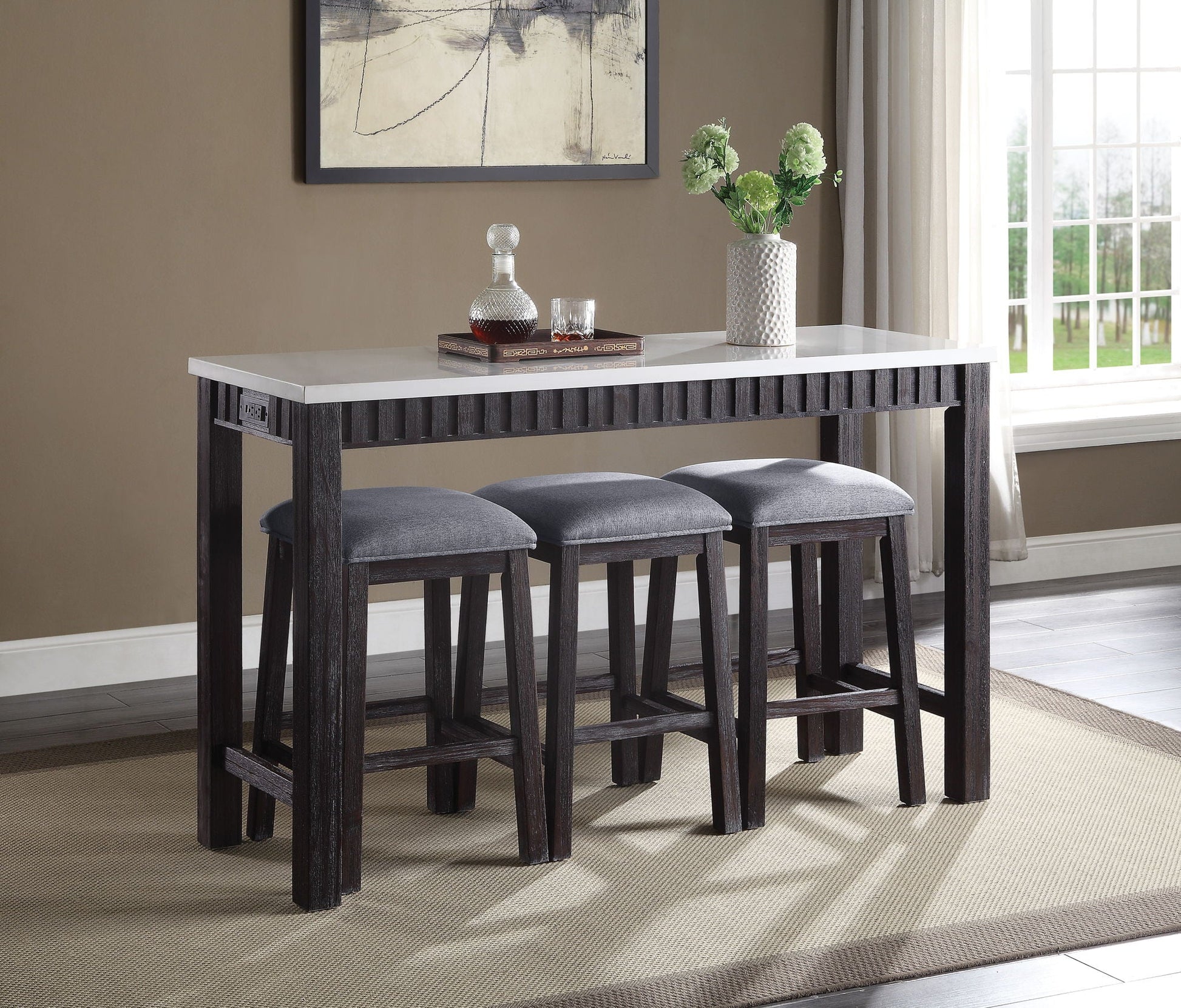 Necalli marble top counter height dining set with 4 stools, espresso weathered wood on Tampa Home & Garden Store