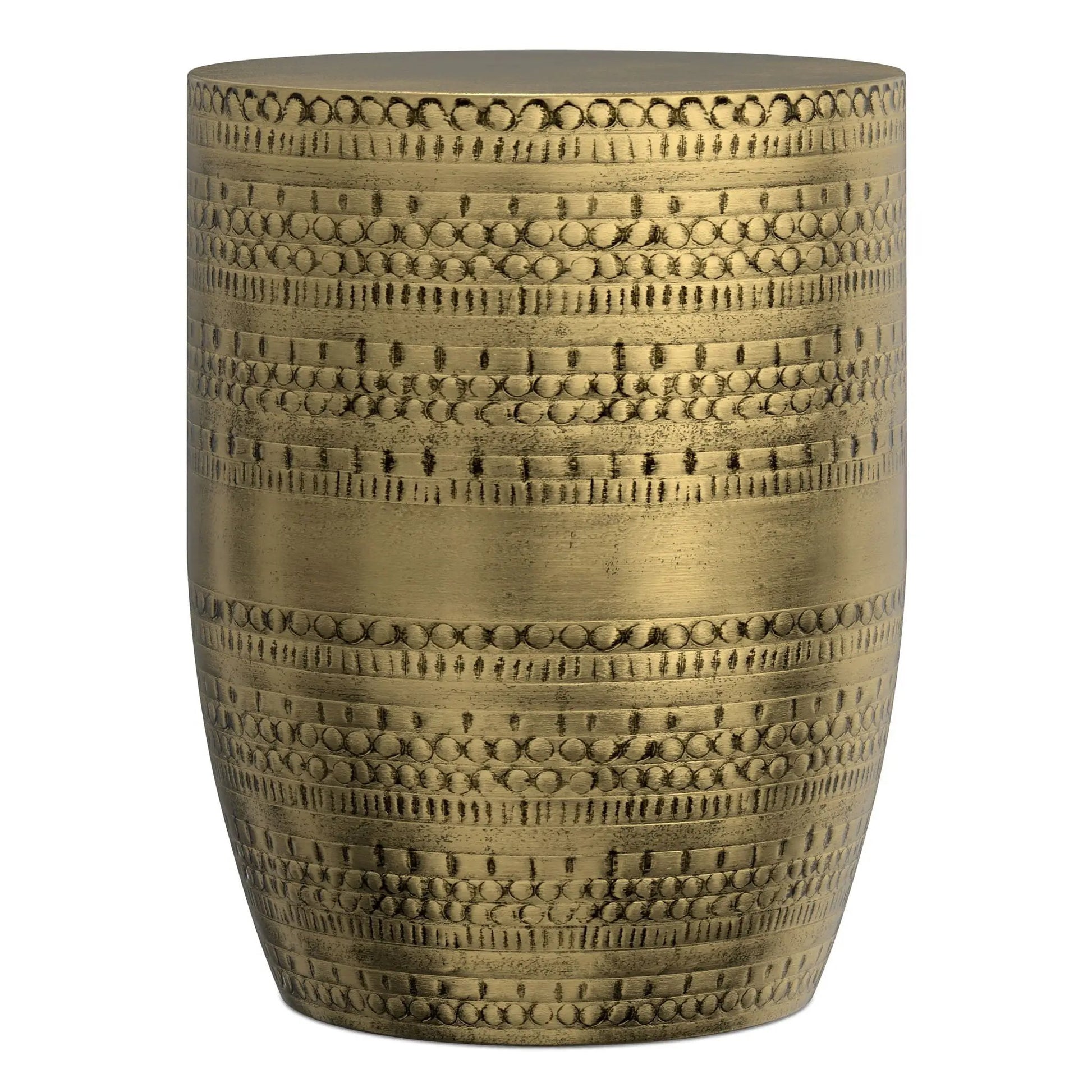 Johnsen large metal accent table antique brass with dotted texture bands Unique Piece Furniture on Tampa Home & Garden Store