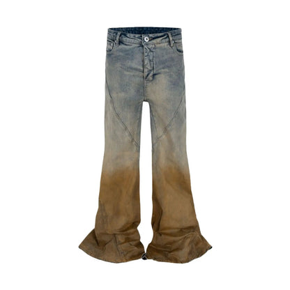 Men's gradient wide-leg distressed denim jeans by FLIPSTYLEZLLC blue-to-brown ombre wash on Tampa Home & Garden Store