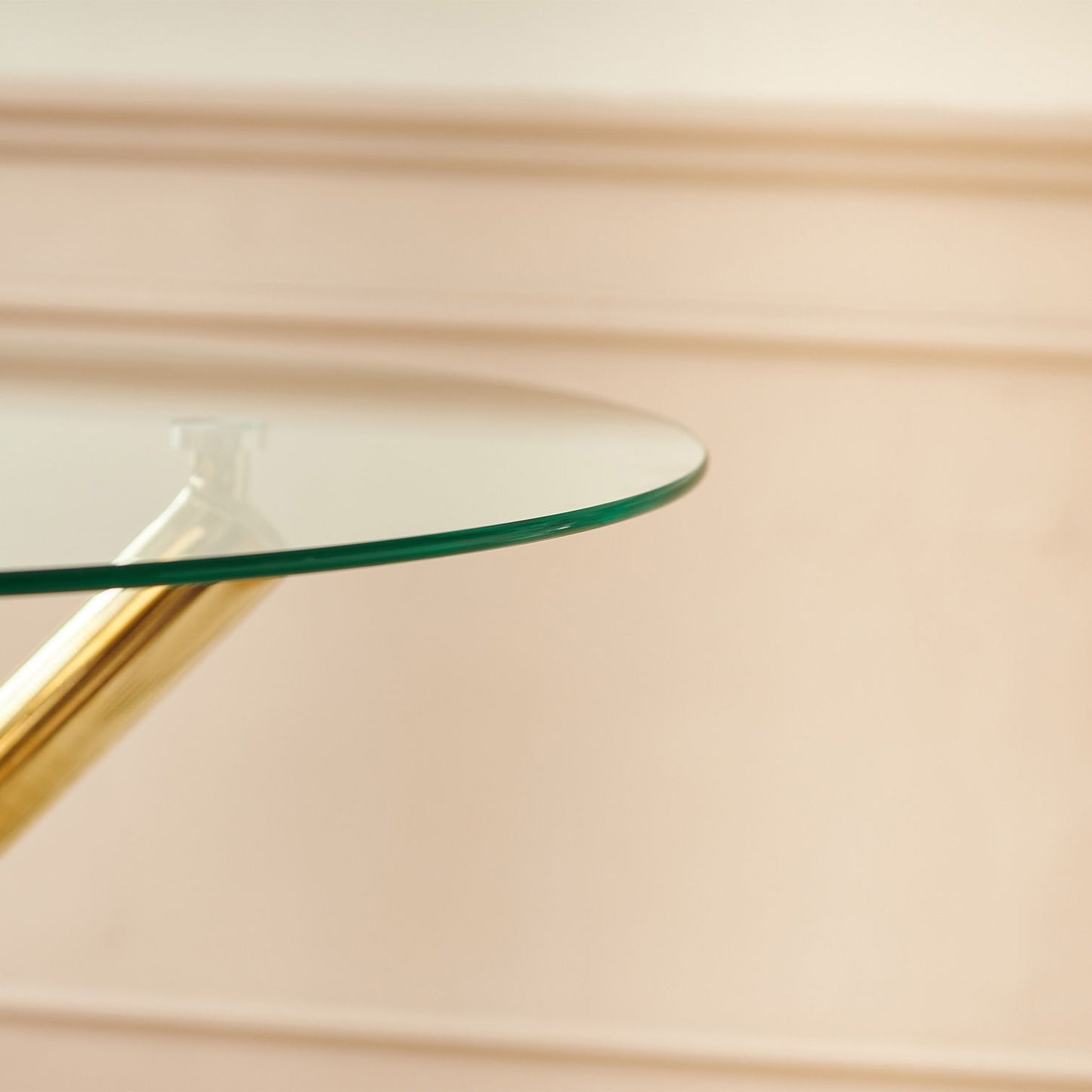 Dining Table round clear glass top with gold brass leg, space-saving design by HouseOfZazla on Tampa Home & Garden Store