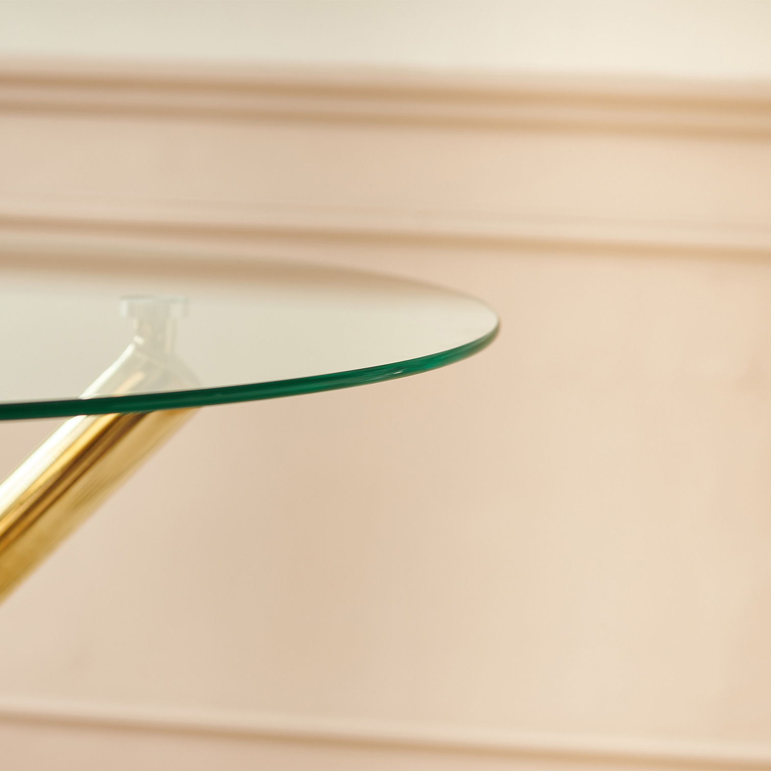Dining Table round clear glass top with gold brass leg, space-saving design by HouseOfZazla on Tampa Home & Garden Store