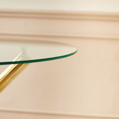 Dining Table round clear glass top with gold brass leg, space-saving design by HouseOfZazla on Tampa Home & Garden Store