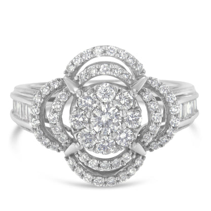 14K white gold diamond floral cluster cocktail ring with pavé round and baguette stones on Tampa Home & Garden Store