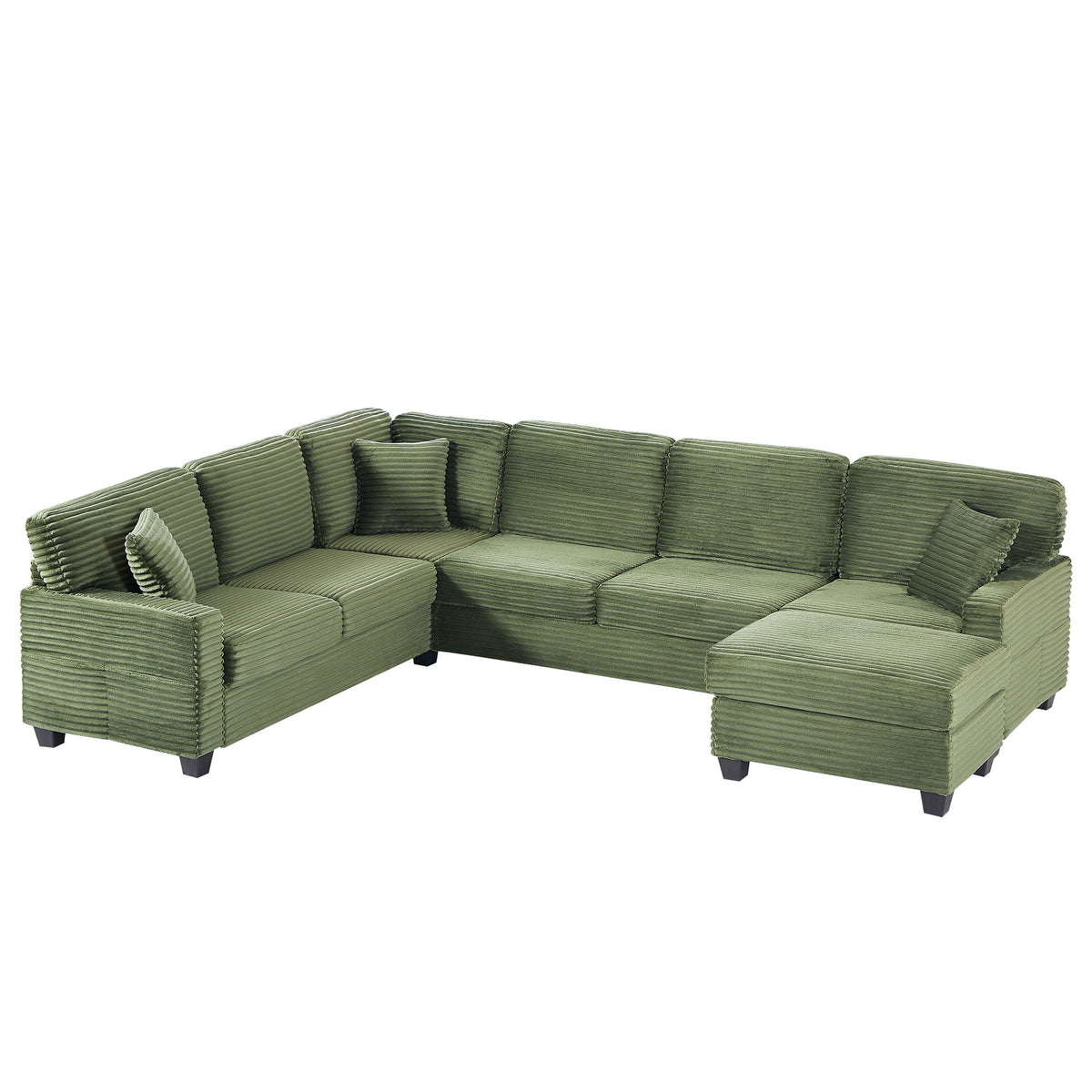 Green upholstered U-shaped sectional with movable ottoman and storage pockets 2pc set on Tampa Home & Garden Store
