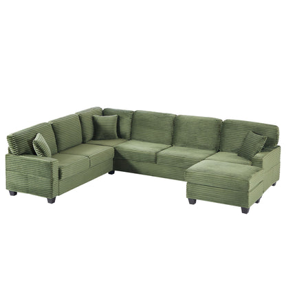 Green upholstered U-shaped sectional with movable ottoman and storage pockets 2pc set on Tampa Home & Garden Store
