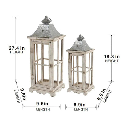 Wooden Candle Lantern in Ivory for Indoor Outdoor