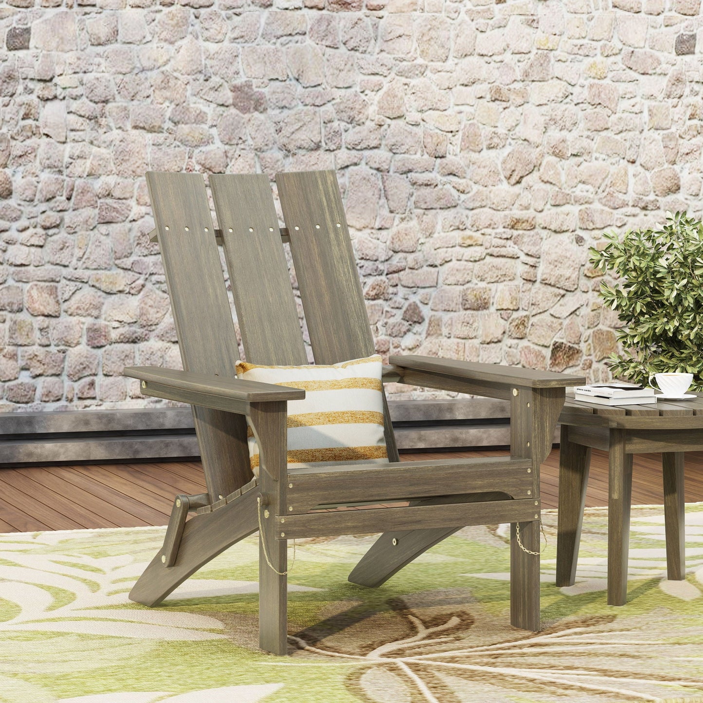 Aurascape Outdoor Comfort Foldable Adirondack Chairs, set of 3 in weathered gray wood on Tampa Home & Garden Store
