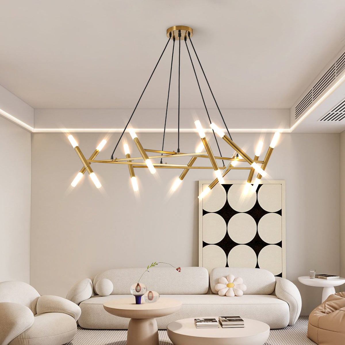 41' Golden modern chandelier with branch design and tubular LED tubes by HouseOfZazla on Tampa Home & Garden Store