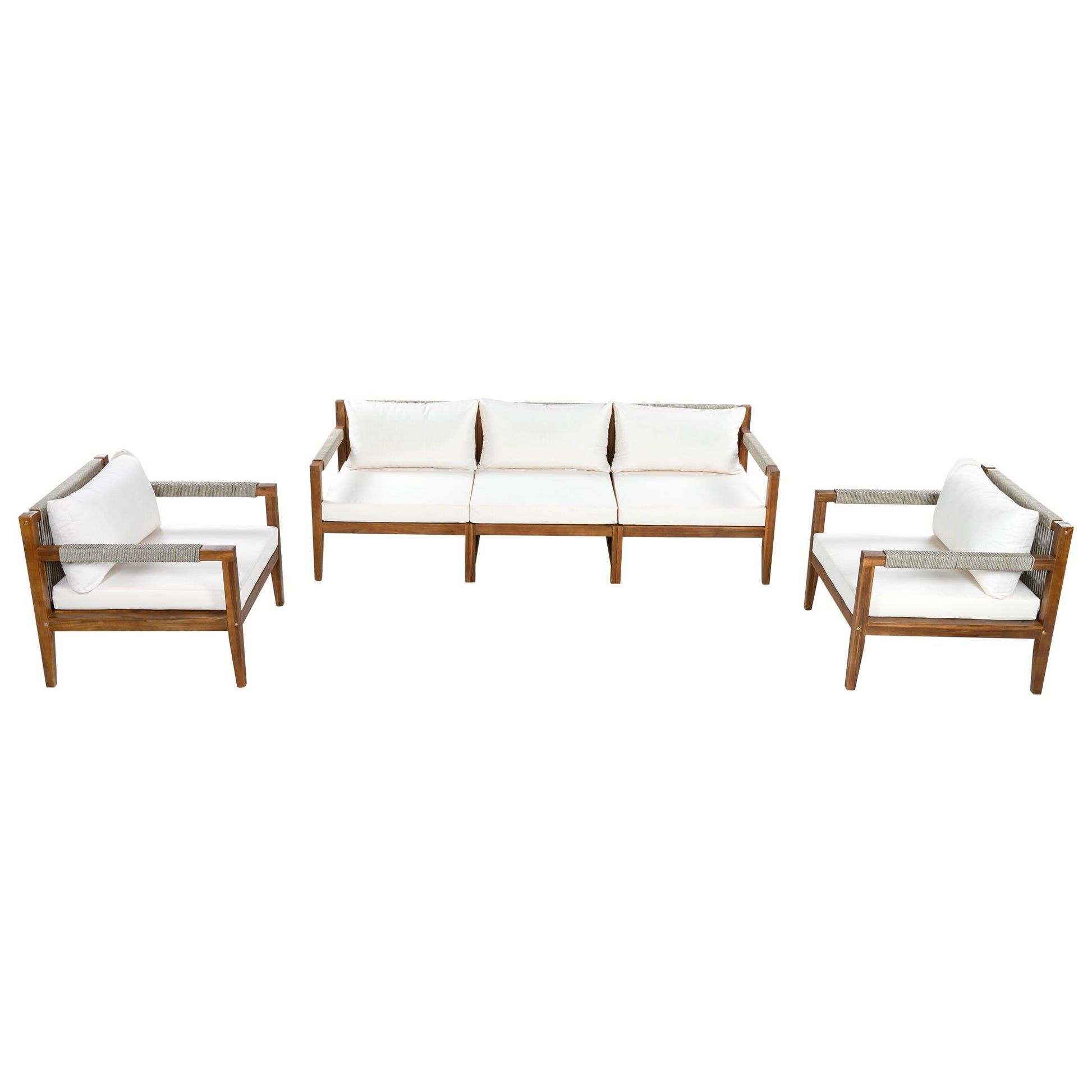 3 Piece Outdoor Sectional Sofa Set by HouseOfZazla with wood frame and white cushions on Tampa Home & Garden Store