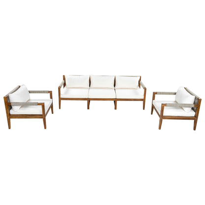 3 Piece Outdoor Sectional Sofa Set by HouseOfZazla with wood frame and white cushions on Tampa Home & Garden Store