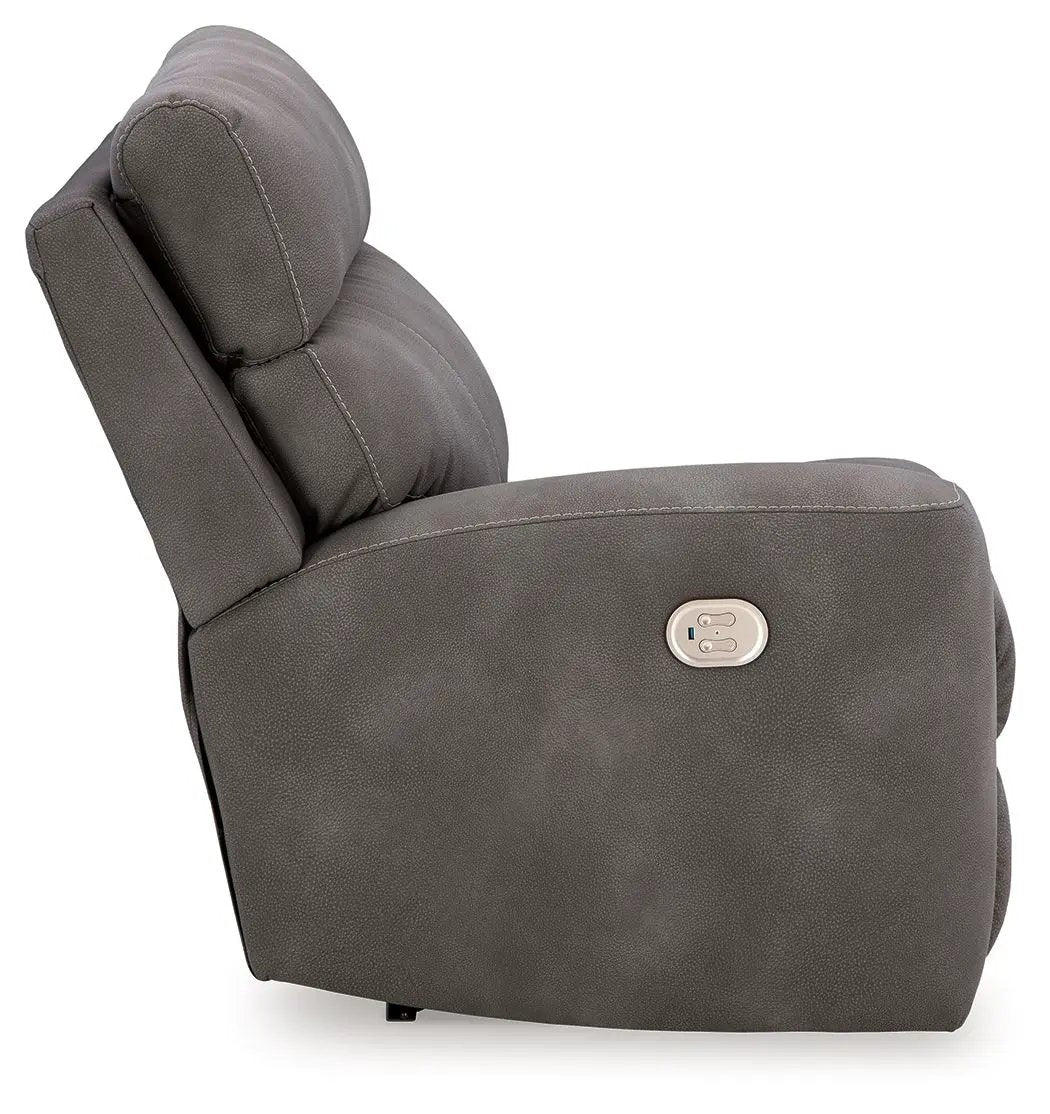 Next-Gen Durapella reclining sectional in dark gray upholstery with side control on Tampa Home & Garden Store