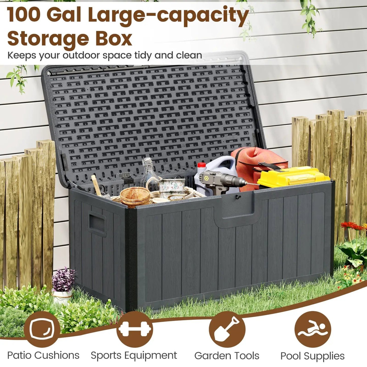 100 Gallon Large Deck Box With Lockable Lid